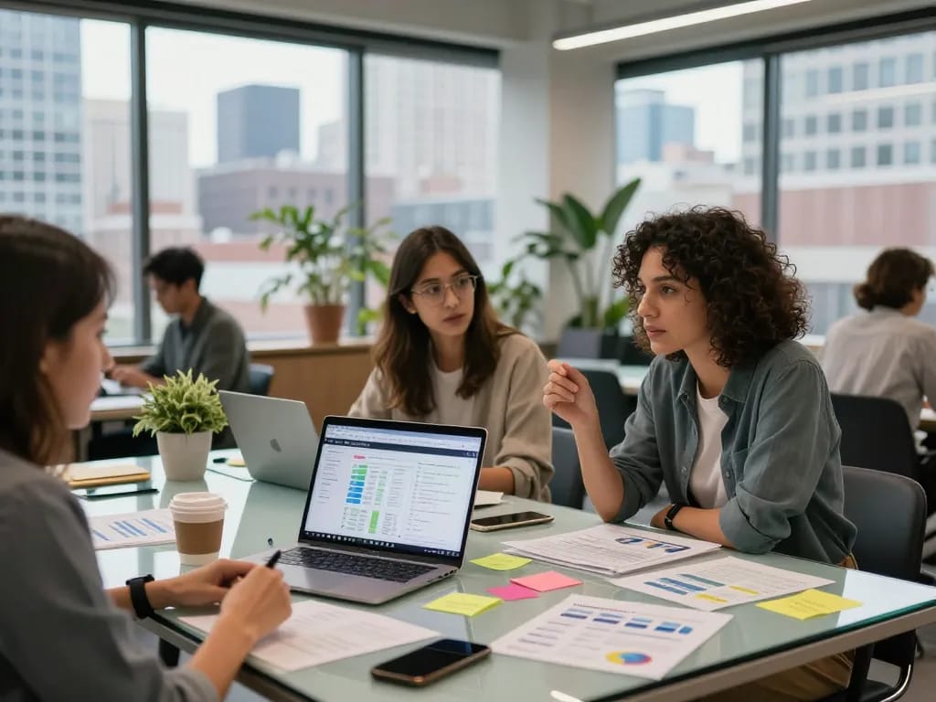 Strategist developing Local SEO NYC strategies in a vibrant workspace.