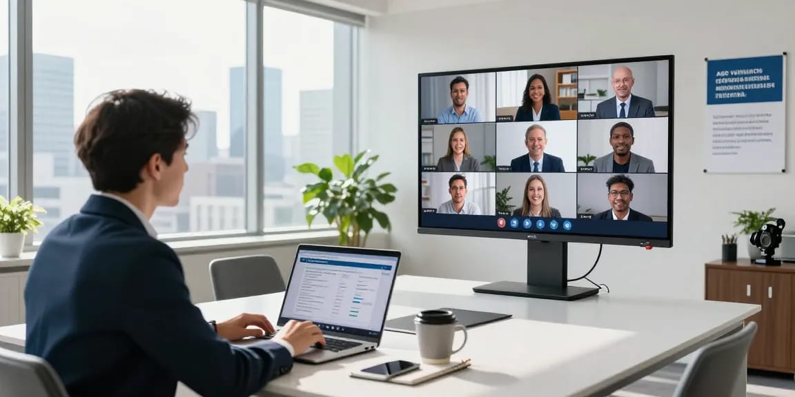 Business professionals conferencing on an age verification system in a modern office environment, showcasing collaboration and innovation.