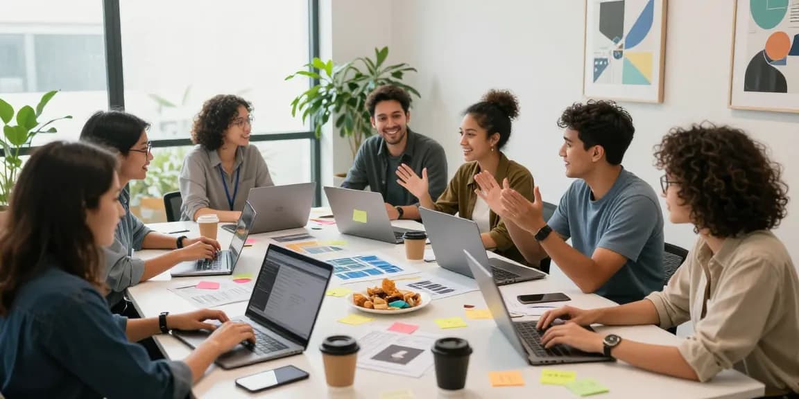 Collaboration in a vibrant workspace highlighting 纸飞机中文版官网's software advantages.