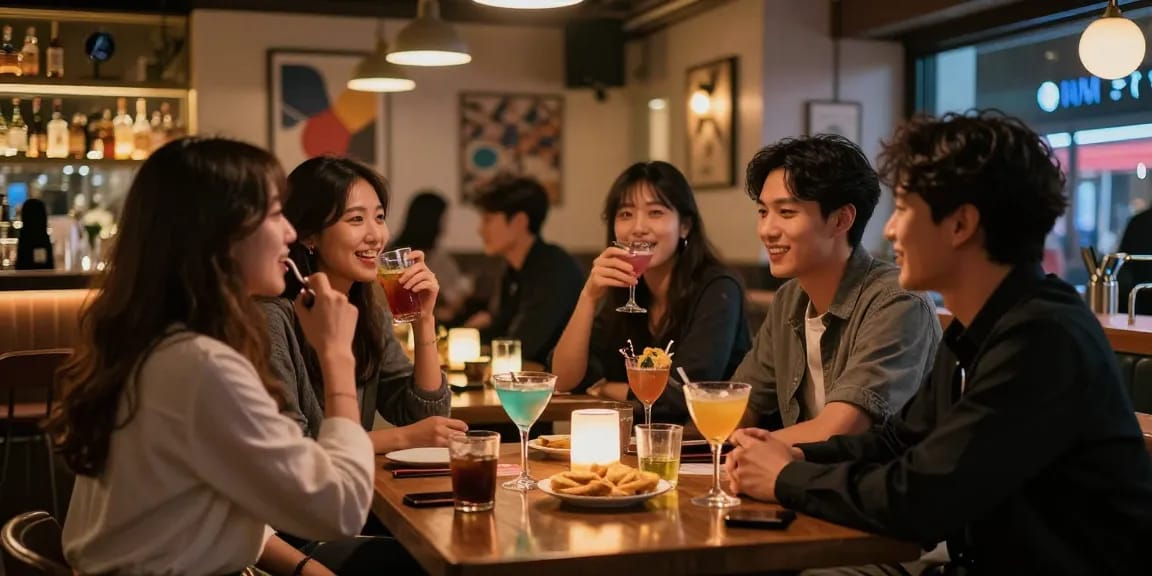강남쩜오에서 친구들과 함께 즐거운 시간을 보내는 모습