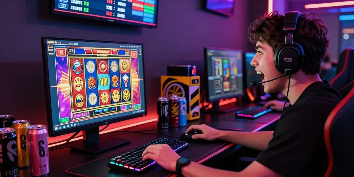 Slot deposit 1k player excitedly winning on a vibrant online gaming platform