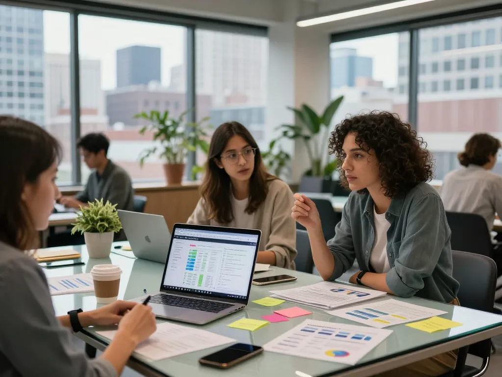 Strategist developing Local SEO NYC strategies in a vibrant workspace.