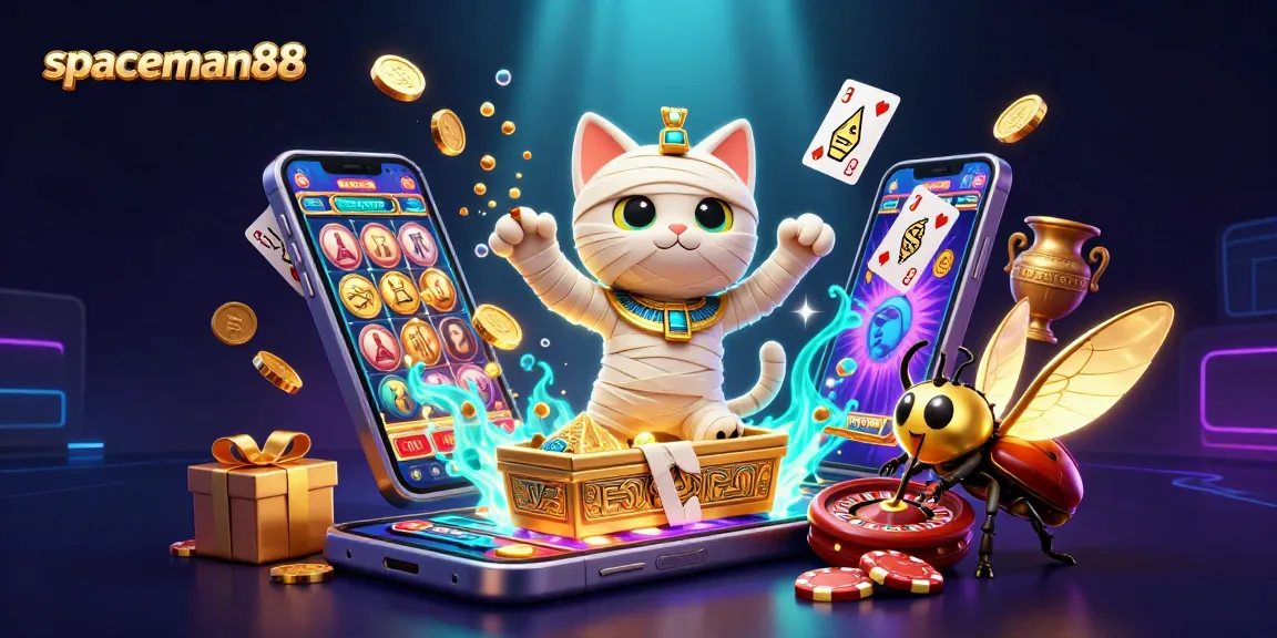Spin and win with spaceman88 in a thrilling 3D casino adventure featuring vibrant slot games and treasures.