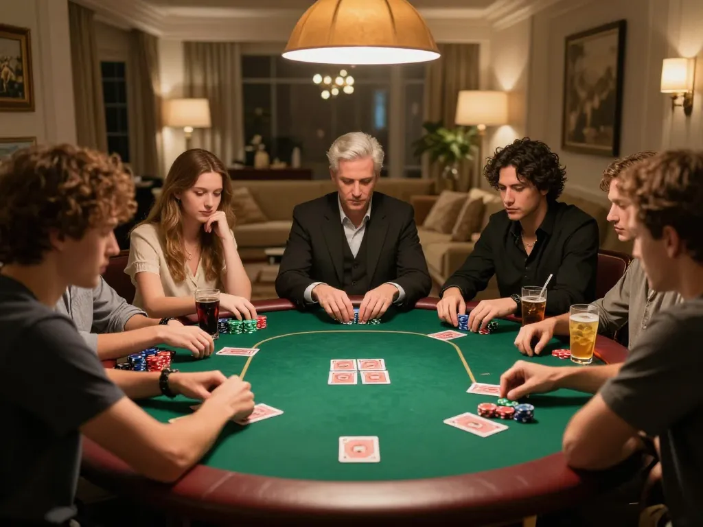 Players strategizing during a high-stakes poker game at home with xo88