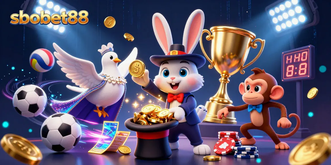 Experience sbobet88 action as a magician rabbit conjures coins, sports elements, and vibrant casino magic.