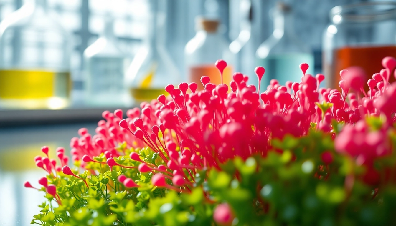 What is astaxanthin made from shown through vibrant microalgae in a lab environment.