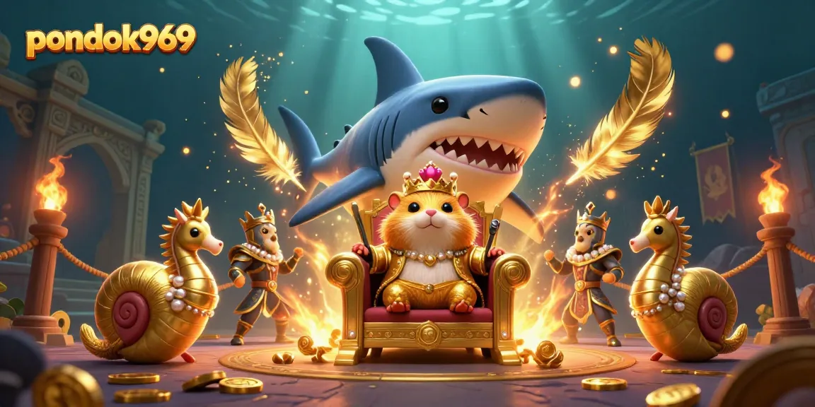 Pondok969 invites players to experience an epic underwater casino adventure with a hamster king and his seahorse guards.