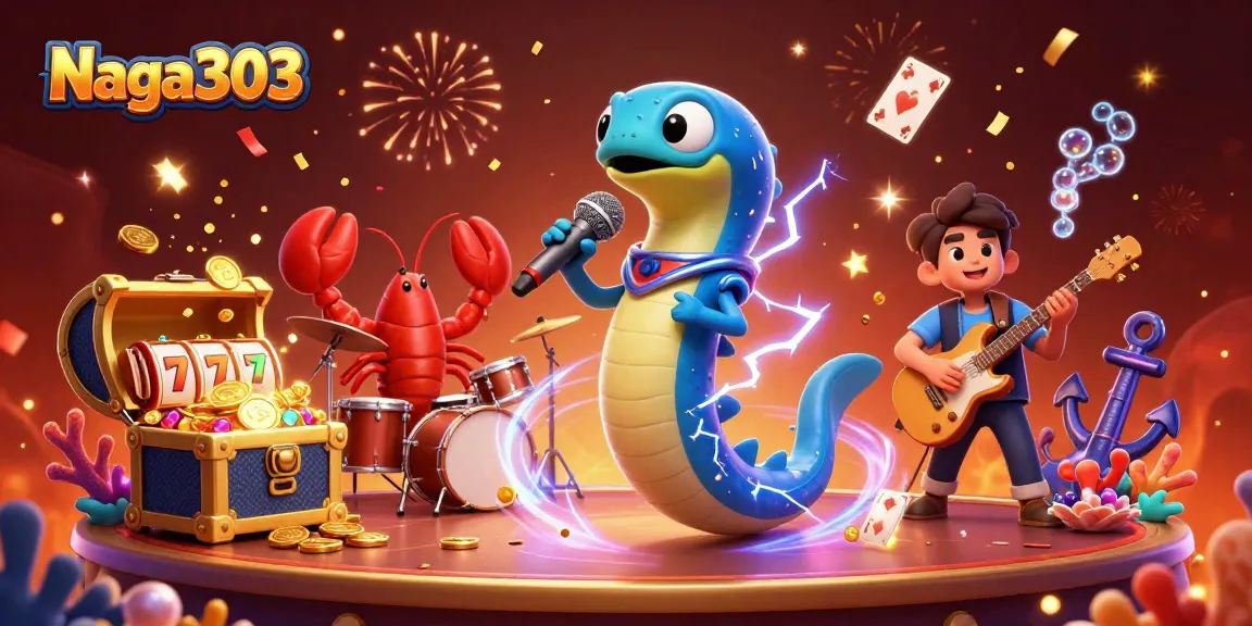 Naga303 captures an electrifying underwater casino scene with vibrant characters and dynamic game elements.