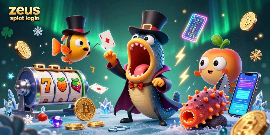 Experience the excitement of zeus slot login with dynamic cartoon characters and vibrant casino elements.