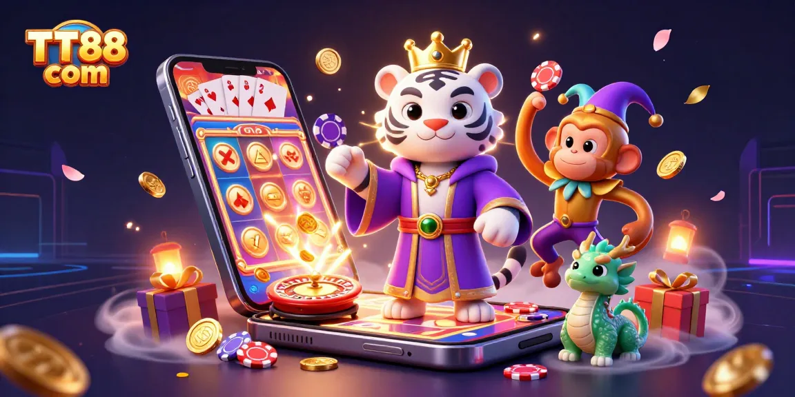 Engage with TT88 com while enjoying the excitement of slots and jackpots in this vibrant casino illustration.