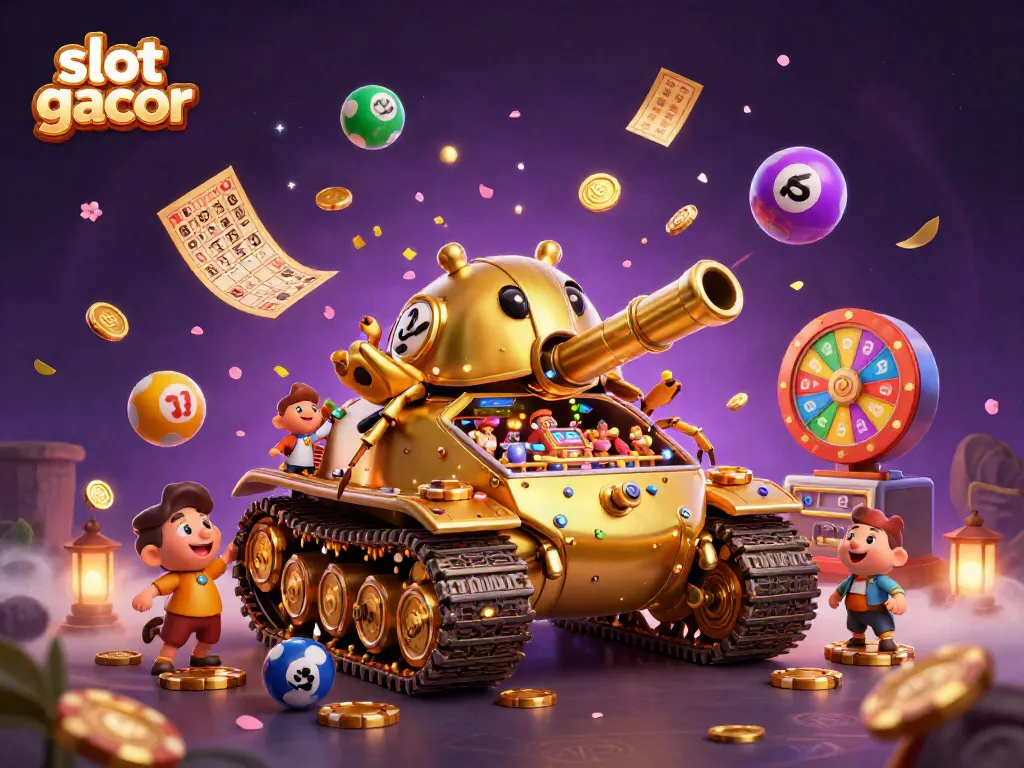 Menggunakan slot gacor untuk kesempatan jackpot dalam ilustrasi kasino 3D yang kaya detail.