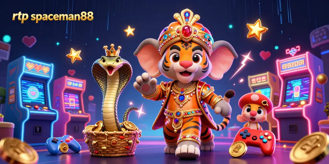 Spin the reels at rtp spaceman88, where vibrant 3D characters and colorful game elements come alive in a dazzling casino scene.