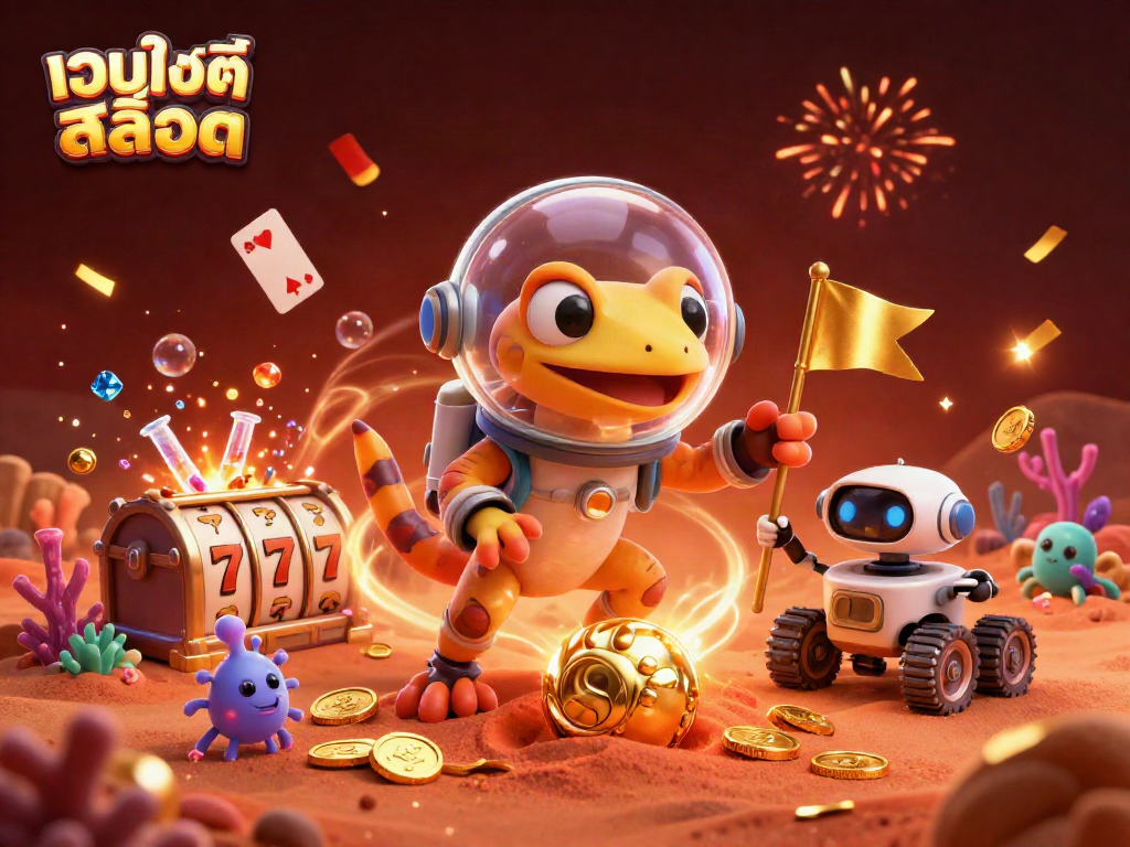Experience excitement at เว็บไซต์สล็อต with a Martian gecko discovering buried treasures in a vibrant casino.