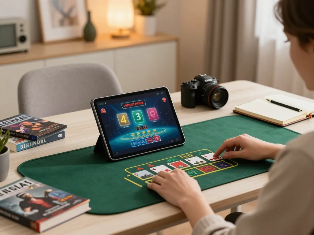 Thabet player engaging intently in live blackjack during a cozy home gaming session.