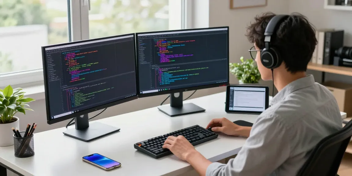 Innovative workspace illustrating the coding process on 纸飞机官网 with vibrant screens and a developer engaged in program development.