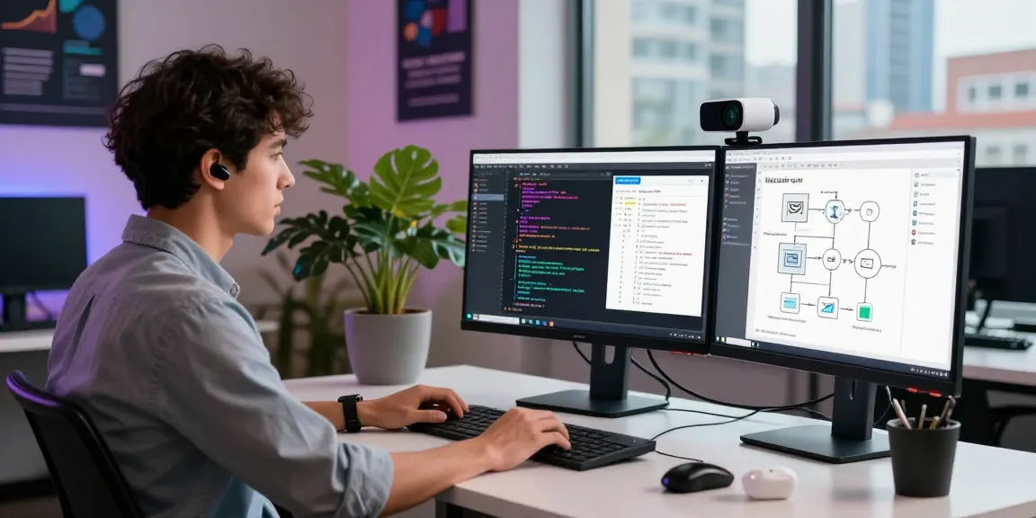 AI software developer at a modern workspace focusing on projects, showcasing romulus.digital's innovative technology solutions.