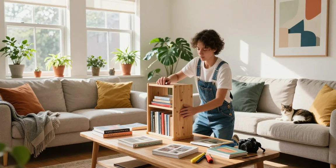 Learn more about DIY home improvement with a creative process scene featuring a bookshelf assembly.