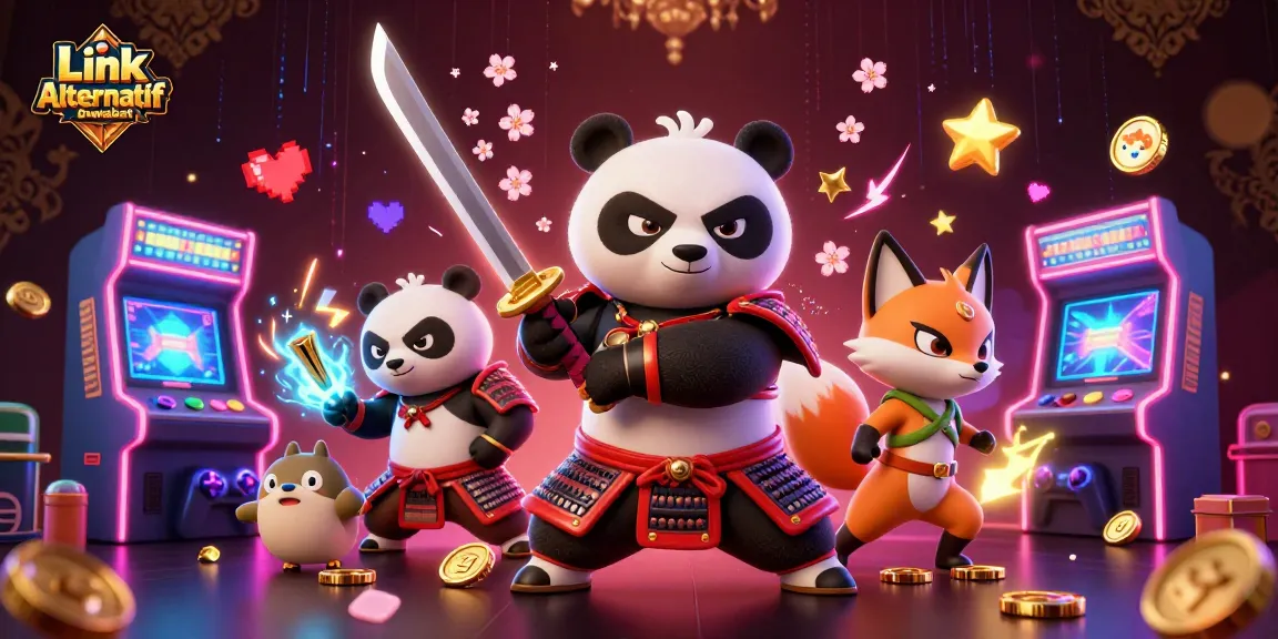 Engage with Link Alternatif Dewabet through an action-packed casino scene featuring dynamic characters and gaming elements.