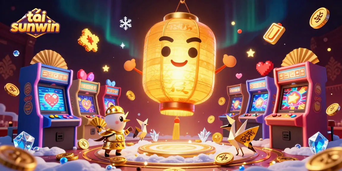 Engage with the captivating scene featuring tải sunwin, golden lantern spirit, and vibrant casino elements in 3D.