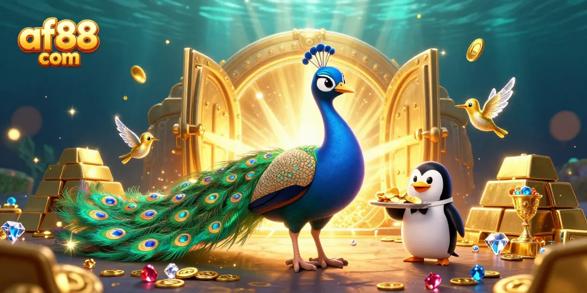 Experience the excitement of gaming at af88 com with colorful characters and casino treasures in this vibrant scene.