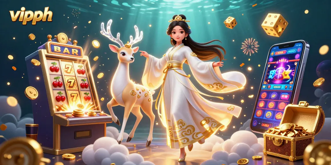 Experience the excitement of vipph with a vibrant illustration full of casino games and magic.