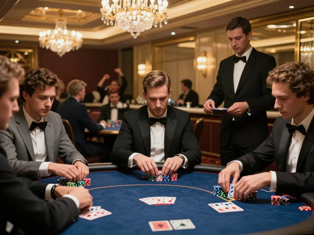Experience thrilling poker gameplay at 23win casino, showcasing intense concentration and elegant setting.