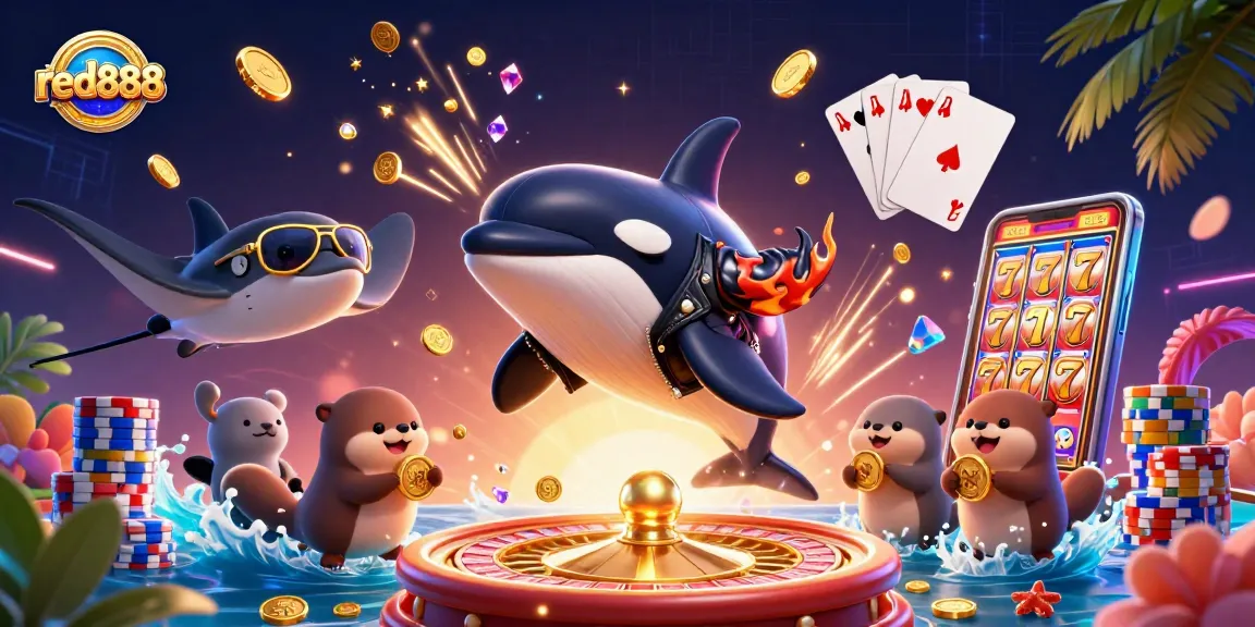 Experience the excitement of red888 with a captivating 3D casino scene featuring animated characters and vibrant game elements.