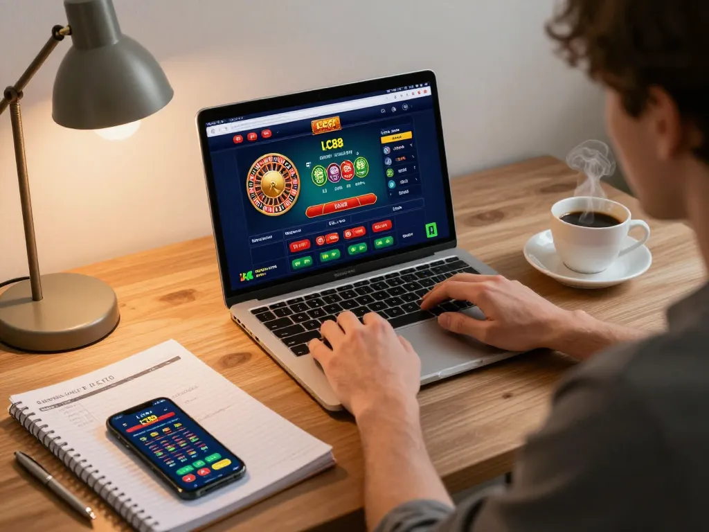 Engaging online player using the LC88 casino app for strategic betting.