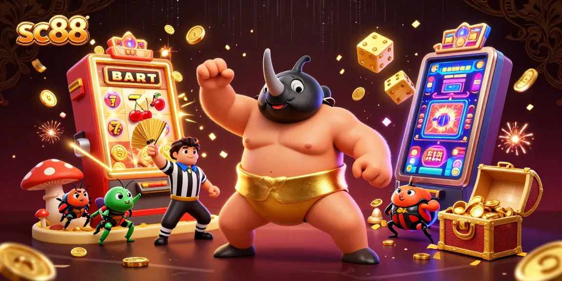 Engage in thrilling casino excitement with sc88's dynamic jackpot explosion featuring a sumo beetle champion.