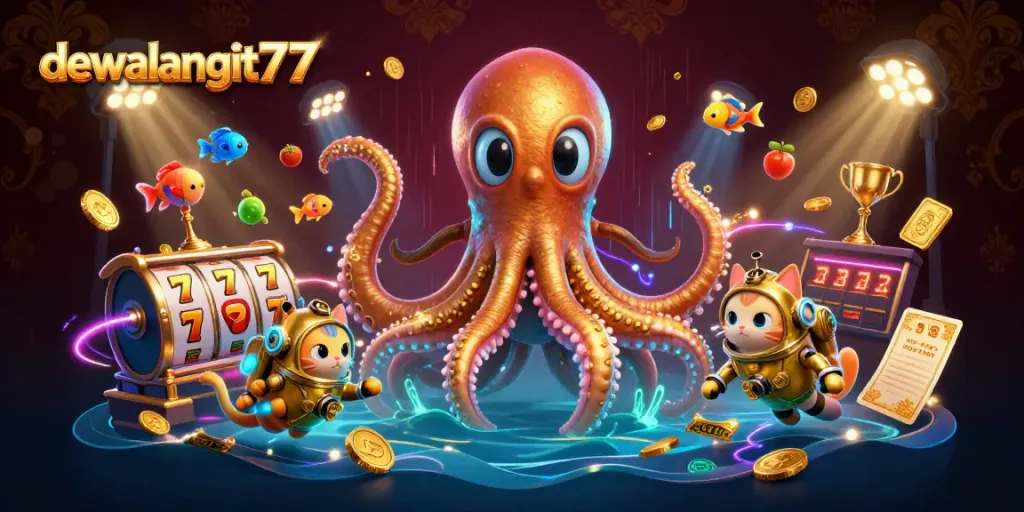 Menghadirkan dewalangit77 dalam ilustrasi menakjubkan yang menampilkan kasino 3D dengan simbol keberuntungan dan elemen permainan