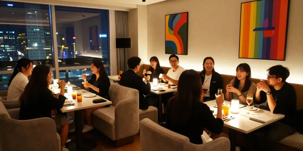 강남 구구단에서 친구들과 함께 즐거운 시간을 보내는 사적 공간의 현대적 인테리어