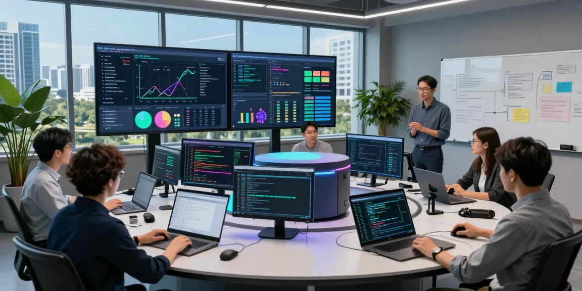 AI detector specialists analyzing content moderation data in a high-tech control room.