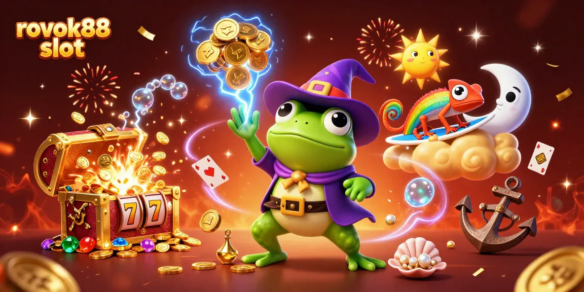 Spin the reels with rokok88 slot, where golden coins rain over a vibrant magical scene.