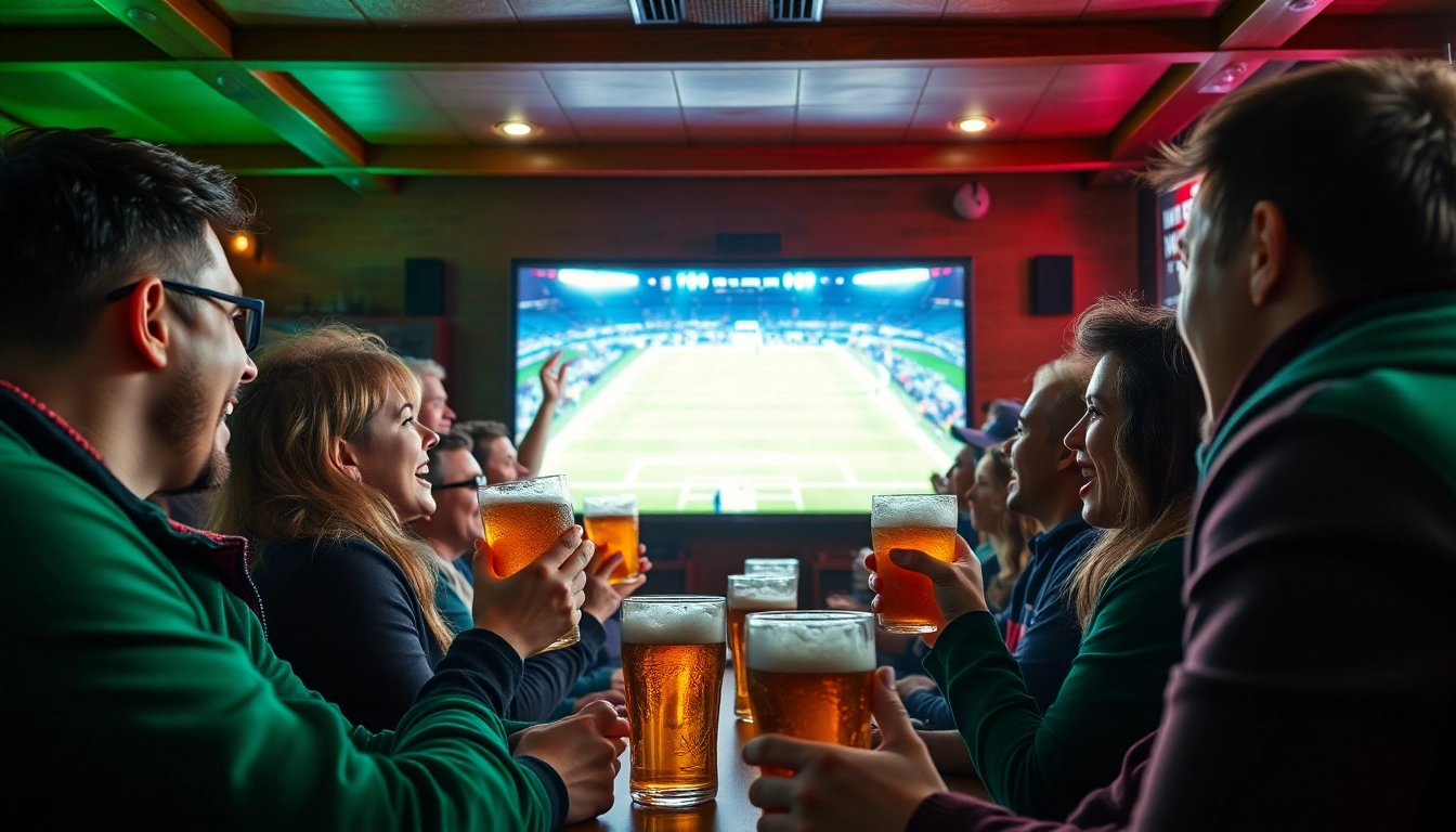 Menyaksikan bolakami world cup secara langsung di bar olahraga yang ramai.